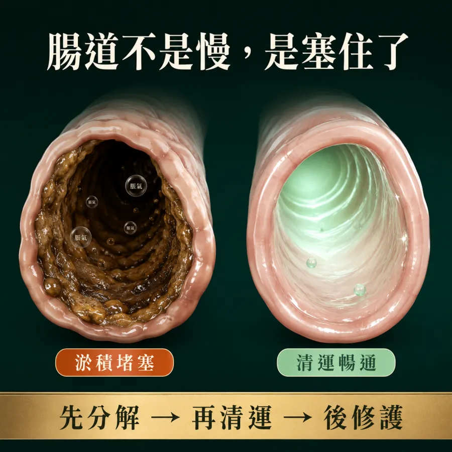 Built-up sludge versus a cleared, moving gut