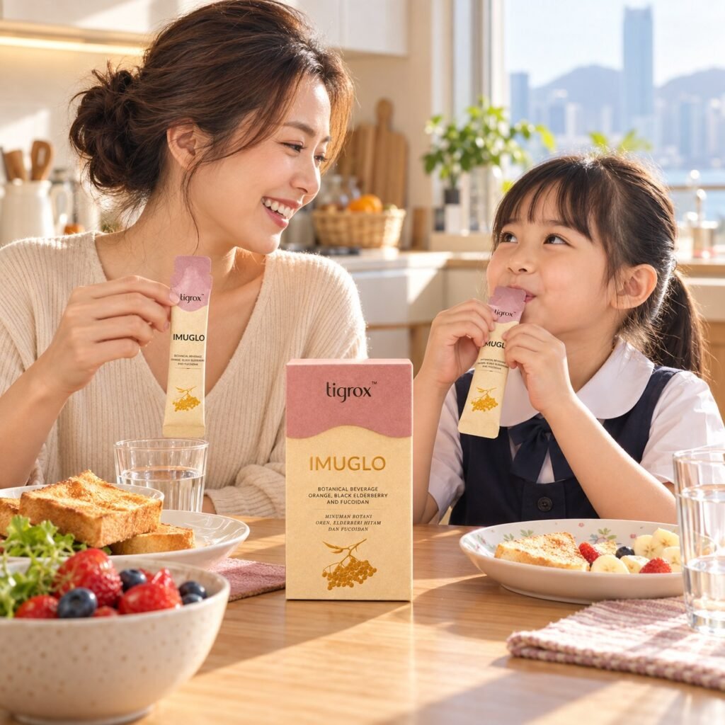 媽媽同女兒喺早餐枱一齊飲 IMUGLO