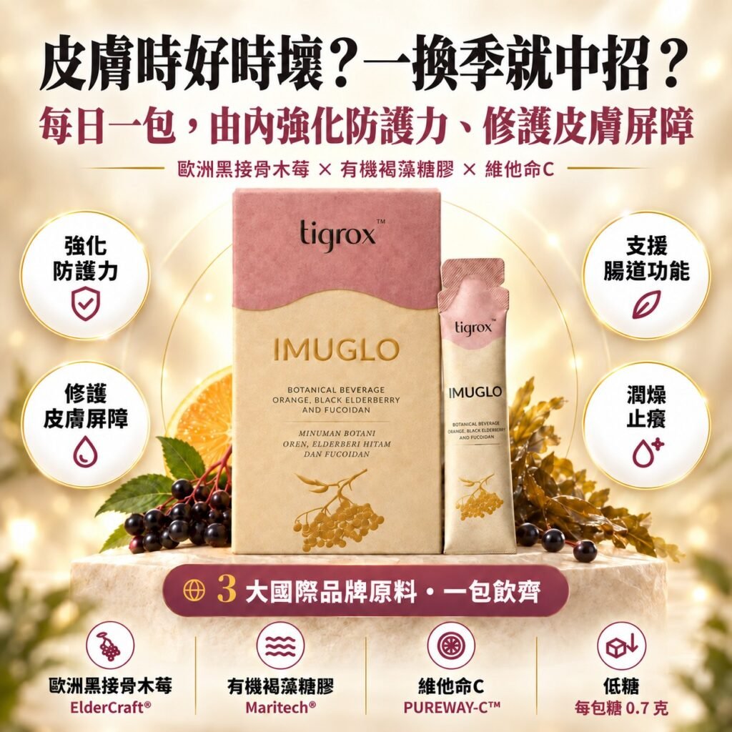 TIGROX IMUGLO 粉紅盒同飲品包:由內強化防護力、修護皮膚屏障