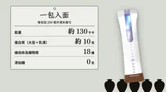 一包入面:約 130 千卡、約 10 克蛋白質、18 種維他命及礦物質、0 克添加糖