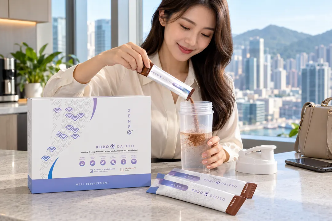 朝早八點四十分,觀塘寫字樓茶水間,一位女士將一包朱古力味 Kuro DAITTO 倒入搖搖杯