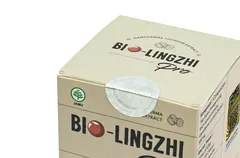 Tutup dus BIO-LINGZHI PRO yang disegel stiker hologram