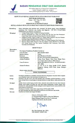 Surat persetujuan pendaftaran Badan POM RI untuk BIO-GRAPE SEED tablet dengan nomor izin edar POM TI235083681