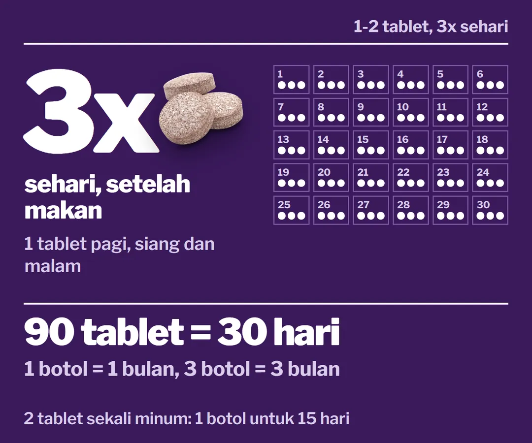 Cara minum BIO-GRAPE SEED: 1-2 tablet, 3 kali sehari setelah makan. Dengan 1 tablet 3 kali sehari, 90 tablet cukup 30 hari: 1 botol untuk 1 bulan, 3 botol untuk 3 bulan.