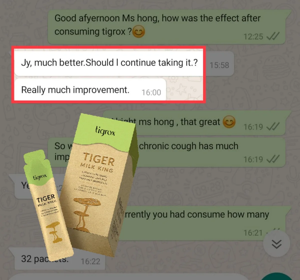Customer message — asked to reorder