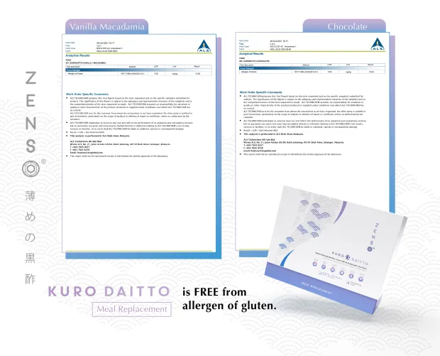 Certificate — free from the gluten allergen