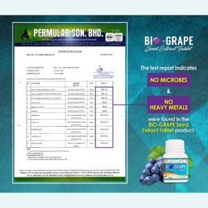 Laboratory certificate: no heavy metals or microbes detected in BIO Grape Seed