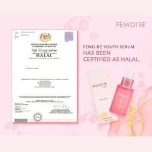 JAKIM halal certificate for FEMOIRE Youth Serum, valid until March 2028