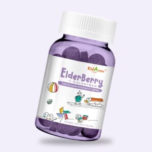 KidAOne Elderberry + Colostrum bottle of 60 cocoa and berry chewable tablets