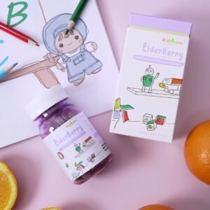 KidAOne Elderberry + Colostrum chewables with fresh oranges
