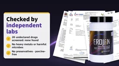 Checked by independent labs: 26 undeclared drugs screened, none found; no heavy metals; no harmful microbes; no preservatives; porcine-free.