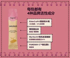 每包20ml含四种品牌活性成分:300毫克ElderCraft黑接骨木莓、舞茸菌丝体、Maritech有机岩藻糖胶和PUREWAY-C维生素C。
