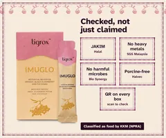 JAKIM Halal, no heavy metals (SGS Malaysia), no harmful microbes (Bio Synergy), porcine-free (Halvec) and a QR sticker on every box.