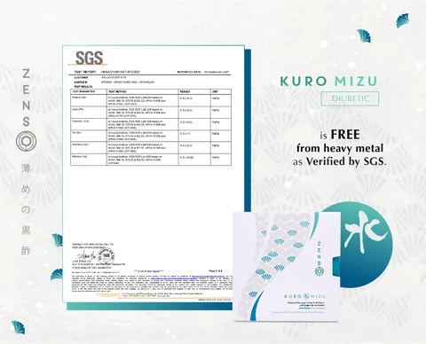 SGS heavy metal test report card for Kuro Mizu