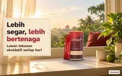 Tin dan sachet Sahiyya+ di tepi tingkap pada pagi yang cerah. Lebih segar, lebih bertenaga setiap hari. Lawan tekanan oksidatif setiap hari.