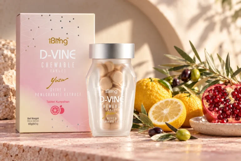 The D-VINE box and jar with halved yuzu, olive sprigs and a halved pomegranate