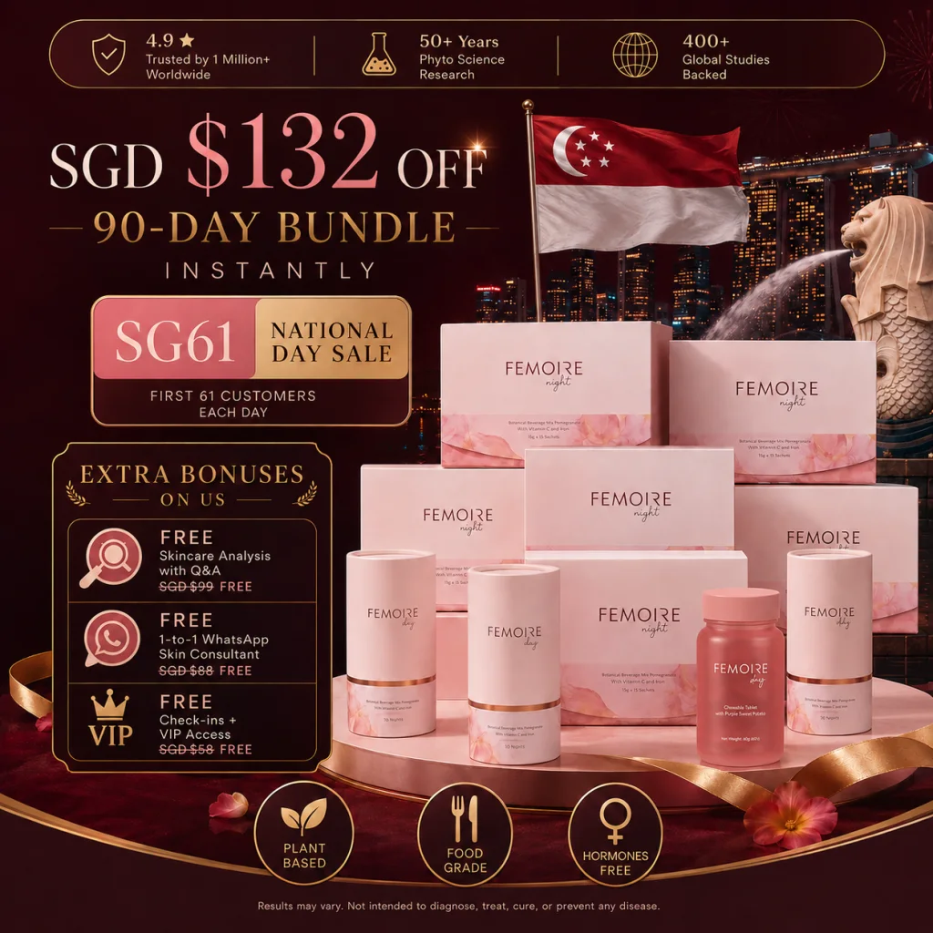 SG61 National Day Sale — SGD $132 off the FEMOIRE 90-day bundle, with free skincare analysis, 1-to-1 skin consultant and VIP access