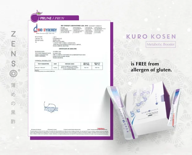 Kuro Kosen certificate — free from the gluten allergen