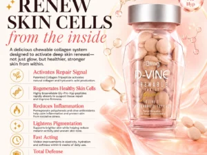 D-VINE Collagen renews skin cells from the inside — activates repair, regenerates healthy skin cells, reduces inflammation, lightens pigmentation and defends against photo-ageing