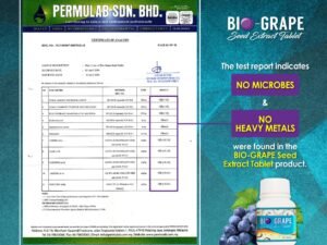 Laboratory certificate: no heavy metals or microbes detected in BIO Grape Seed