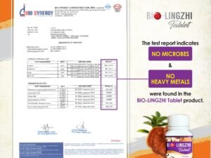 Laboratory certificate: no heavy metals or microbes in BIO LingZhi tablets