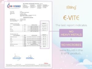 Laboratory certificate: no heavy metals or microbes in E-VITE