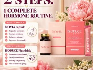 FEMOIRE Bloom two-step routine: a NOVIA capsule and an ISODUCE Plus drink