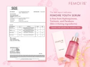 SGS test report: FEMOIRE Youth Serum free from hydroquinone, tretinoin and parabens