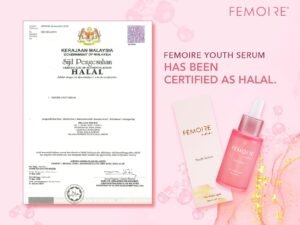 JAKIM halal certificate for FEMOIRE Youth Serum, valid until March 2028