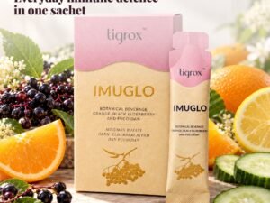TIGROX IMUGLO elderberry drink box and sachet with black elderberries and citrus slices