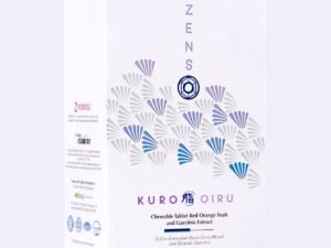 Side of the ZENSO Kuro Oiru box: chewable tablet red orange fruit and garcinia extract