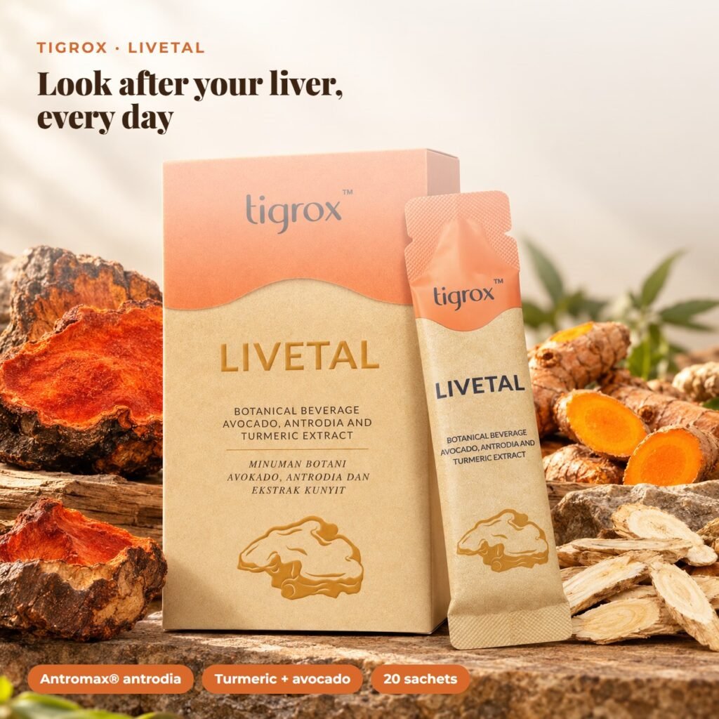 TIGROX LIVETAL antrodia drink box and sachet with antrodia mushroom and fresh turmeric