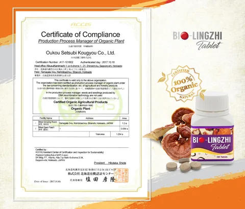 Japanese organic certificate of compliance, certification number A17-101602