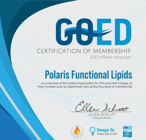 GOED certification of membership for Polaris Functional Lipids, October 2020 to September 2021