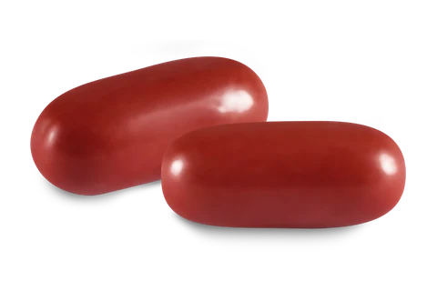 Two red HOMEGA softgels.