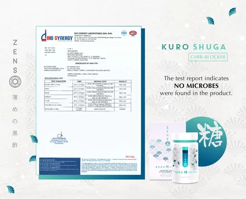 Bio Synergy Laboratories microbe test report card for Kuro Shuga