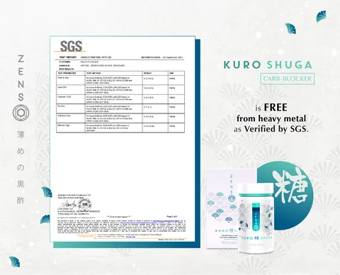 SGS heavy metal test report card for Kuro Shuga