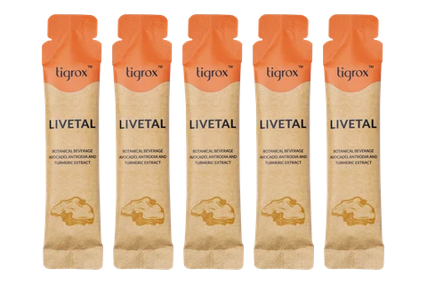LIVETAL stick sachets standing in a row.