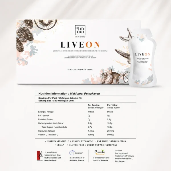 LIVEON box, sachet and nutrition label