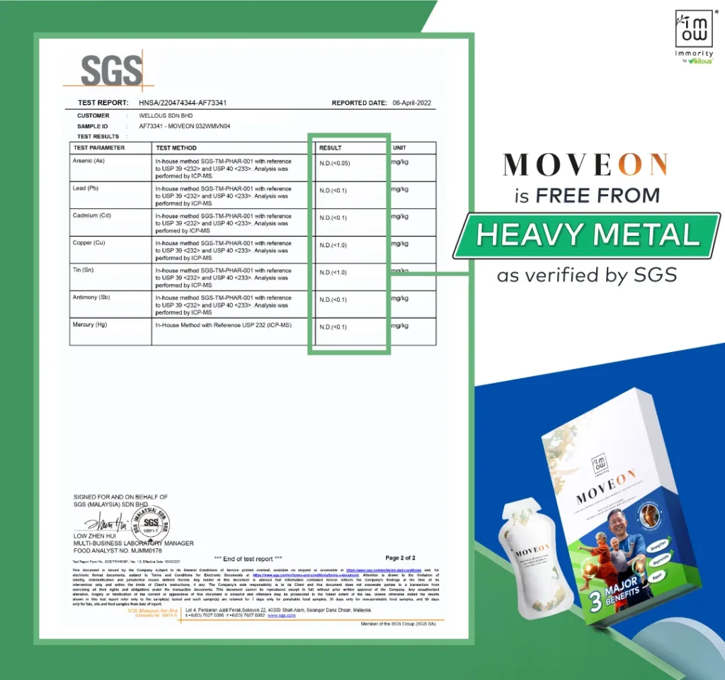 MOVEON SGS certificate — heavy metals