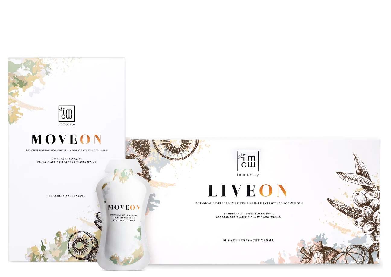 MOVEON and LIVEON: one box of each and a MOVEON sachet