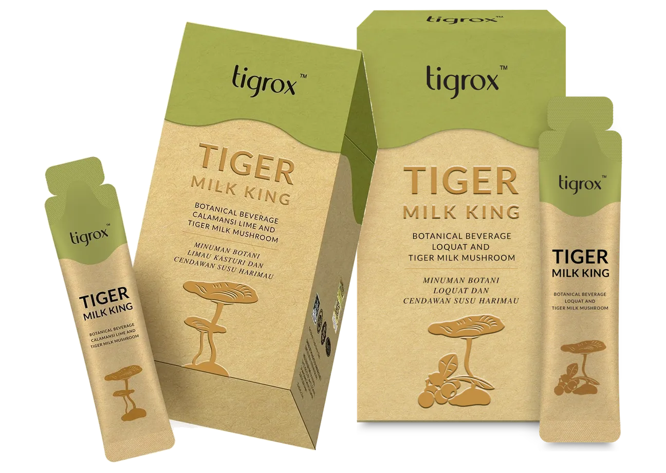 TIGROX Tiger Milk King: the Calamansi and Loquat boxes, each with a sachet